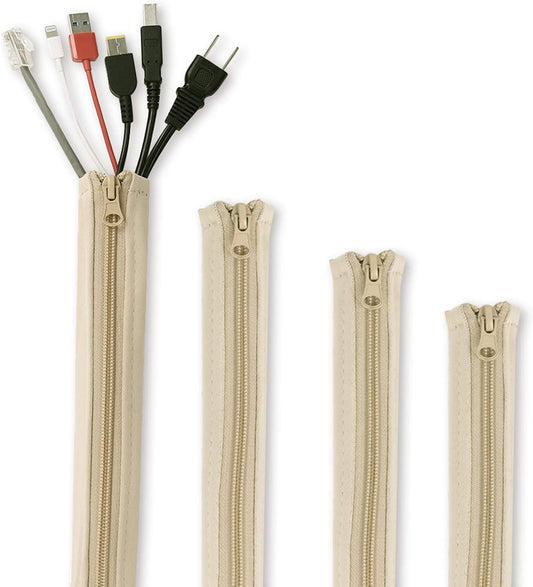 Flexible Cable Management Sleeve with Zipper - Extendable Cord Organizer System Wrap Wire Cable Cover Sleeve Holder, Keep Home & Office Clean Safe Protector for TV/Media, Beige, 39 Inches, 2 Pcs