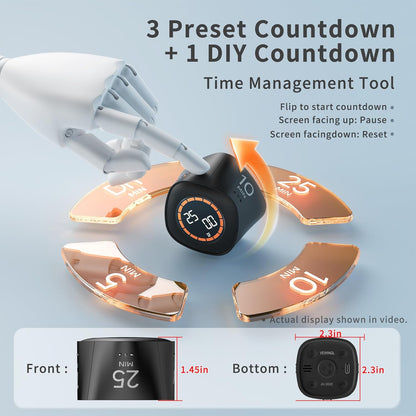 VEWINGL Cube Productivity Timer, 5/10/30/60 Min Presets + Custom Countdown, Silent/Vibrate/Sound Alarm, Pause & Resume, Desk Timer for Work, Study, Tasks, Kitchen