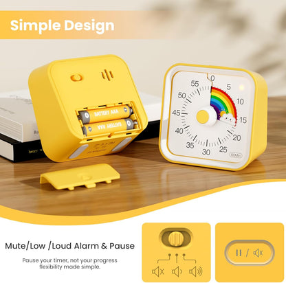 Visual Timer for Kids with Pause Function, 60 Minute Countdown Timer for Kids Desk Study, Teaching, Kitchen Cooking, Office Meetings, Time Management for ADHD (White)