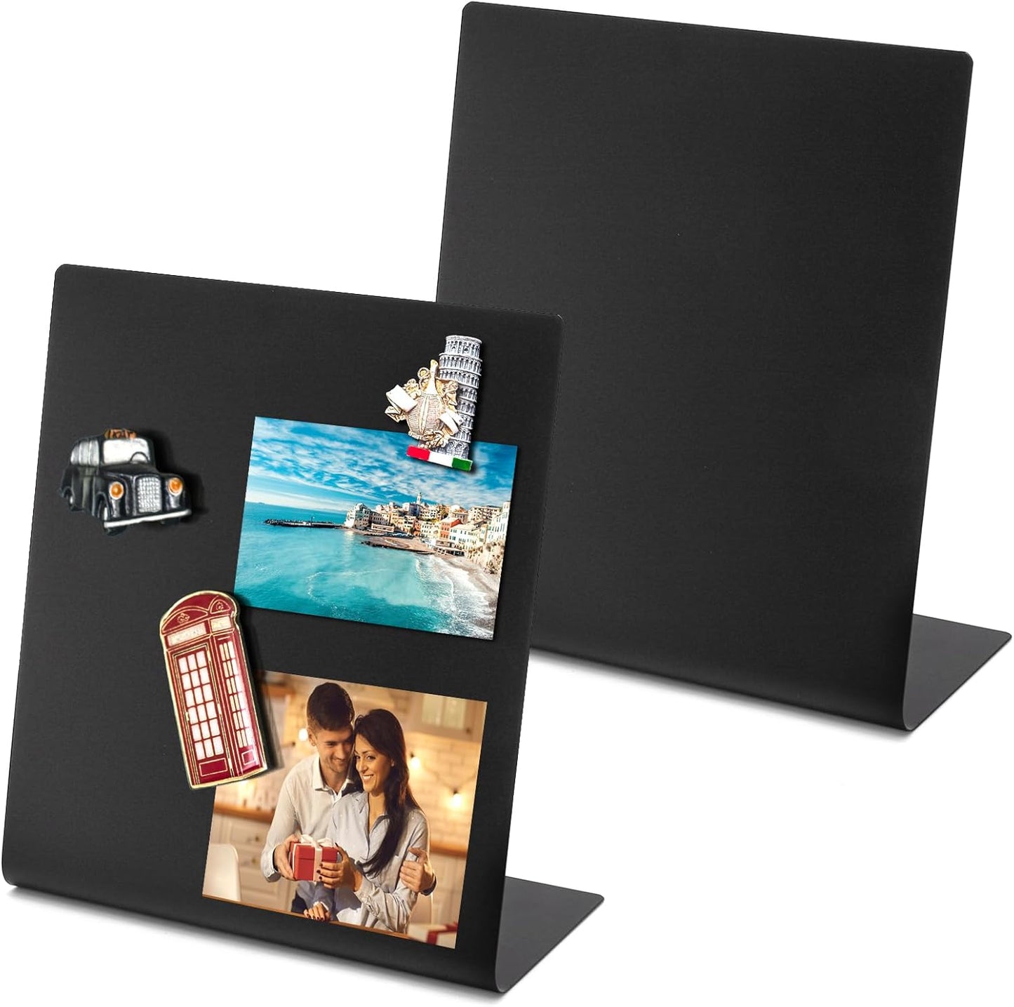 Bekith 2 Pack Magnetic Bulletin Board with Easel Stand, 11 x 9.8 Inch Magnetic Metal Board for Tabletop, Memo Display Board for Home, School, Kitchen, Office, Black