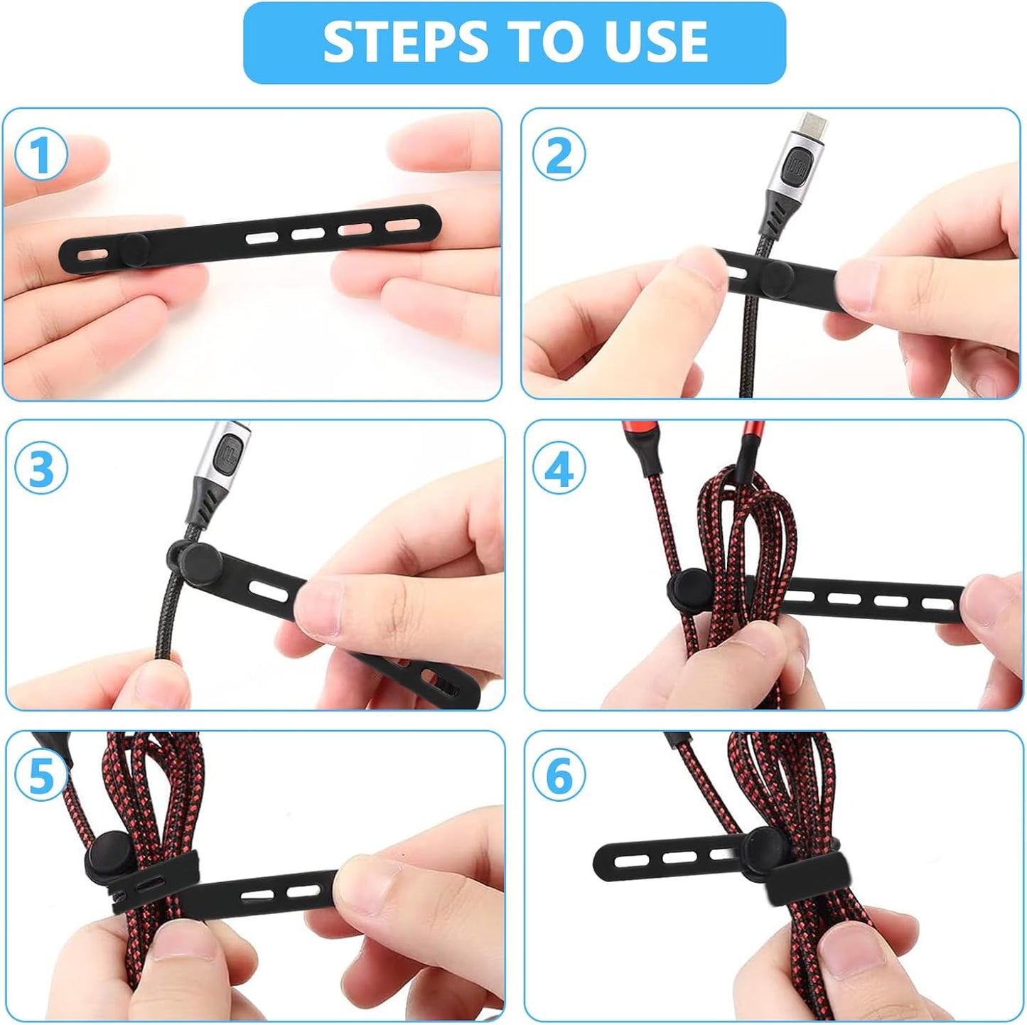 25 Pcs Silicone Cable Ties, Reusable Cable Straps Wire Organizer, Cable Management Cord Organizer for Fastening Earphone Phone Charger Home Office Desk Kitchen Appliances Cable Cords Wires