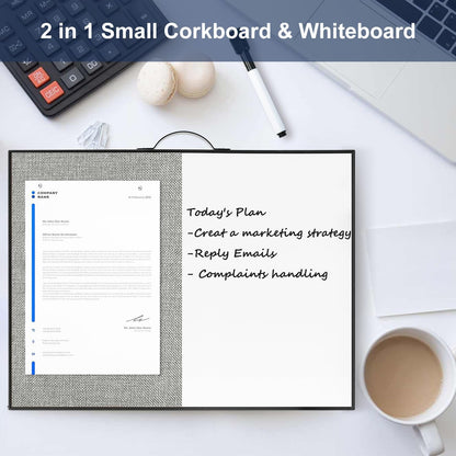TSJ OFFICE Small Whiteboard Cork-Board - 16" X 12" Portable Aluminum Black Framed Magnetic Dry Erase Board, Small Bulletin Cork Board with Holder for Office, Home and School