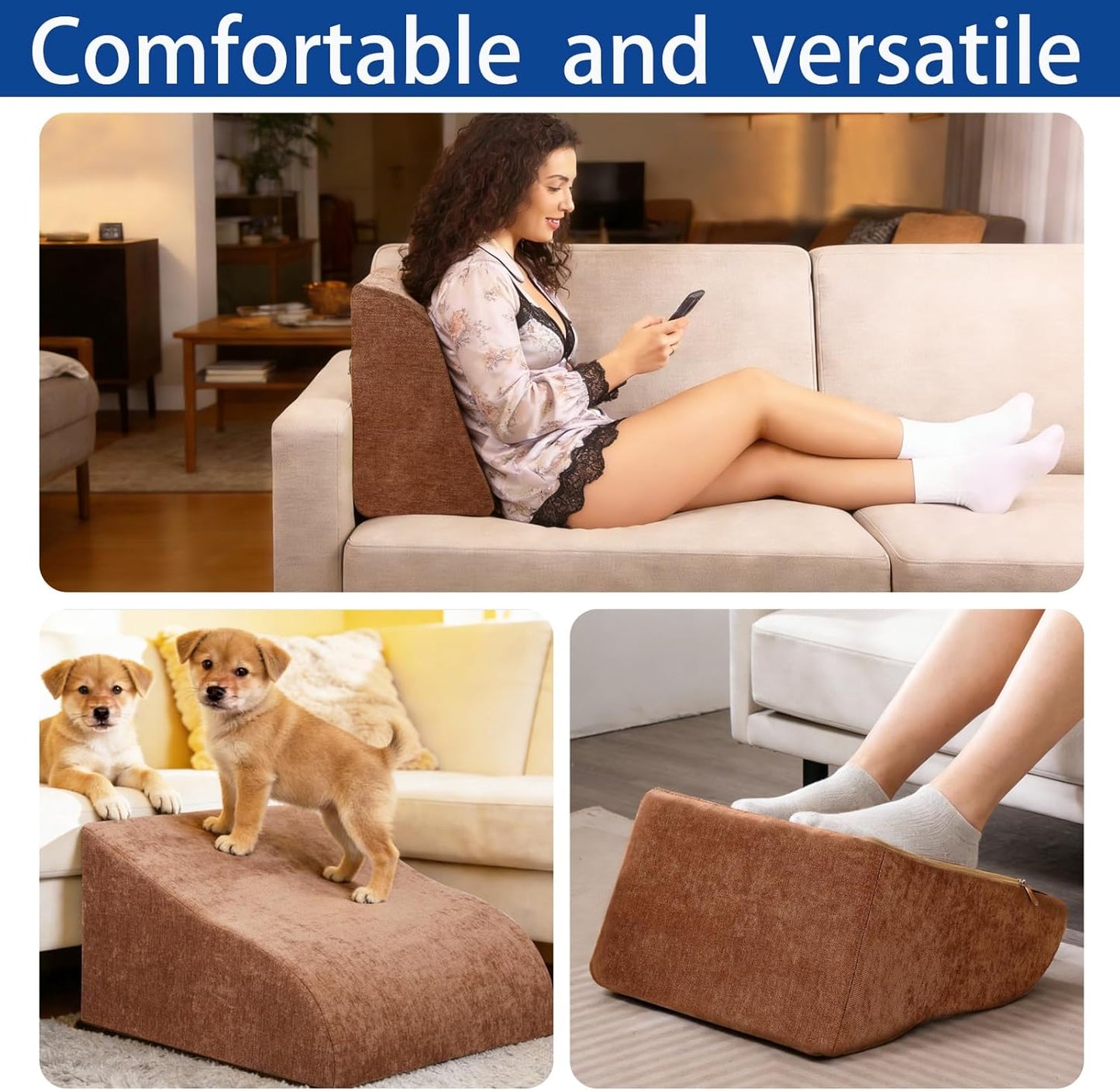 Foot Rest for Under Desk at Work, Ergonomic Under Desk Footrest with Washable Cover for Office, Home & Gaming Leg Elevation Pillow Blue