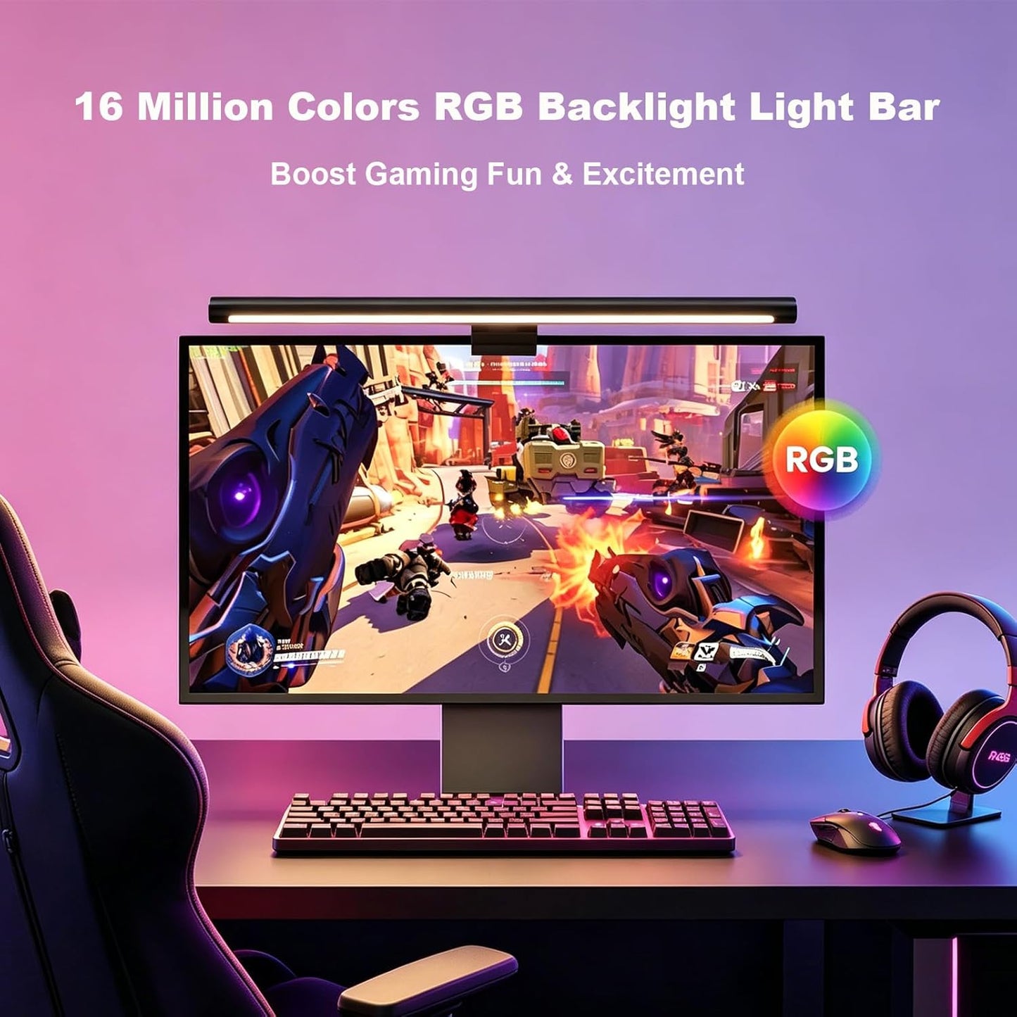 YEELIGHT Monitor Light Bar, Computer Monitor Lamp for Home Office Gaming, 250LM No Glare Eye-Care LED Screen Bar, Touch Control USB Reading Desk Lamp with Stepless Dimming for Flat & Curved Monitor