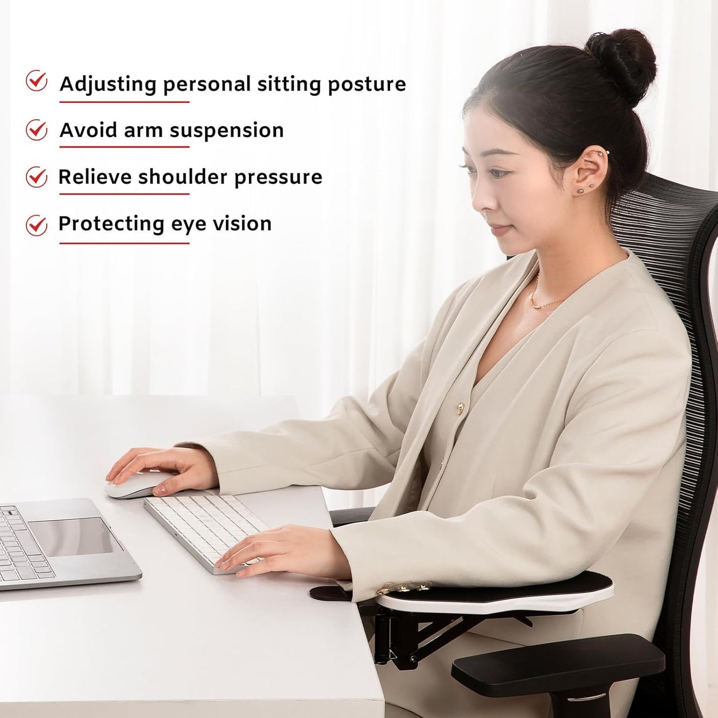 Computer Arm Rest for Desk, 180° Adjustable Rotating Desk Extender Tray, 90° Foldable Elbow Arm Support, Ergonomic Desk Arm Wrist Rest Shelf for Home and Office