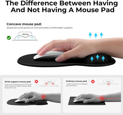 EooCoo Ergonomic Mouse Pad with Gel Wrist Rest Support, Middle Concave Design for Natural Wrist Alignment, Non-Slip Base Mousepad for Laptop, Computer, Office Desk Accessories, Carpal Tunnel Syndrome