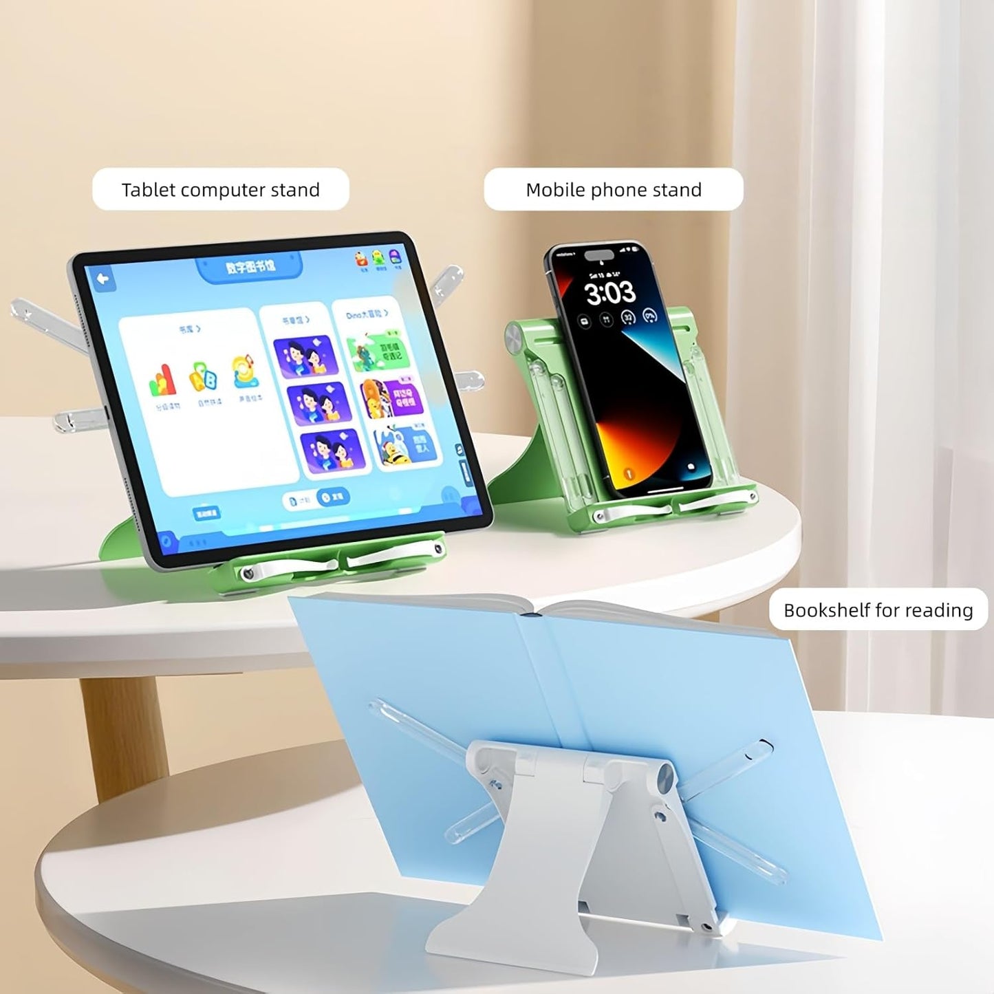 Travel Mini Book Holders for Reading Hands Free - Portable and Adjustable Book Stand for Reading, Two-in-one (Ideal for Light Books & Tablets – Not for Heavy Hardcovers | White)