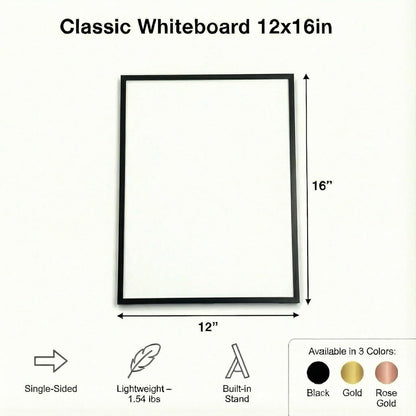 Magnetic Dry Erase Board 12x16 with Foldable Stand, Portable Gold Desktop Whiteboard for Home, Office, School & Kitchen, Includes Weekly & Monthly Magnetic Planner Sheets