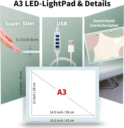 A4 LED Copy Board Light Tracing Box，Trace Light Pad for Tattoo Transferring, Drawing, Streaming, Sketching, Animation, Stenciling，USB LED Light Board for Diamond Painting