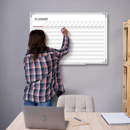 Lincia Aluminum Frame Dry Erase Board with Lines, Double Sided Wall-Mounted Whiteboard for Scheduling, to Do Lists & Weekly Planning, Reusable Calendar for Home & Work(Project Planning Board,24"x18")
