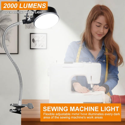 Clamp Light, LED Work Light with Flexible & Strong Clip for Workshop, Sewing, Lathe, Bandsaw, Workbench, Desk, Bright Small Area Task Lighting, 2000 Lumens, Silver