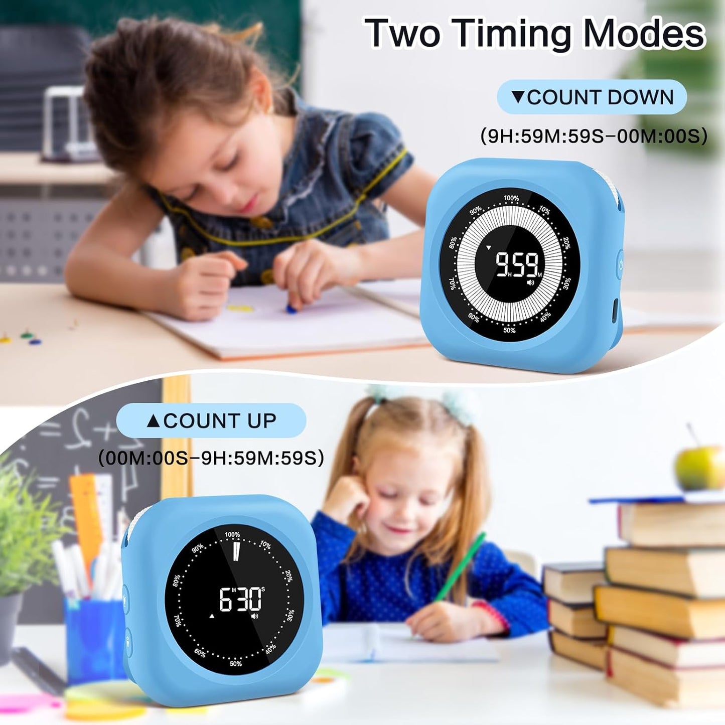 Visual Timer for Classroom Rechargeable, 10-Hour Digital Timers with Visual Time Bars Design, 3 Brightness/3 Volume Adjustable Magnetic Timer, Countdown/up Timer for Study Game Gym Kitchen Office