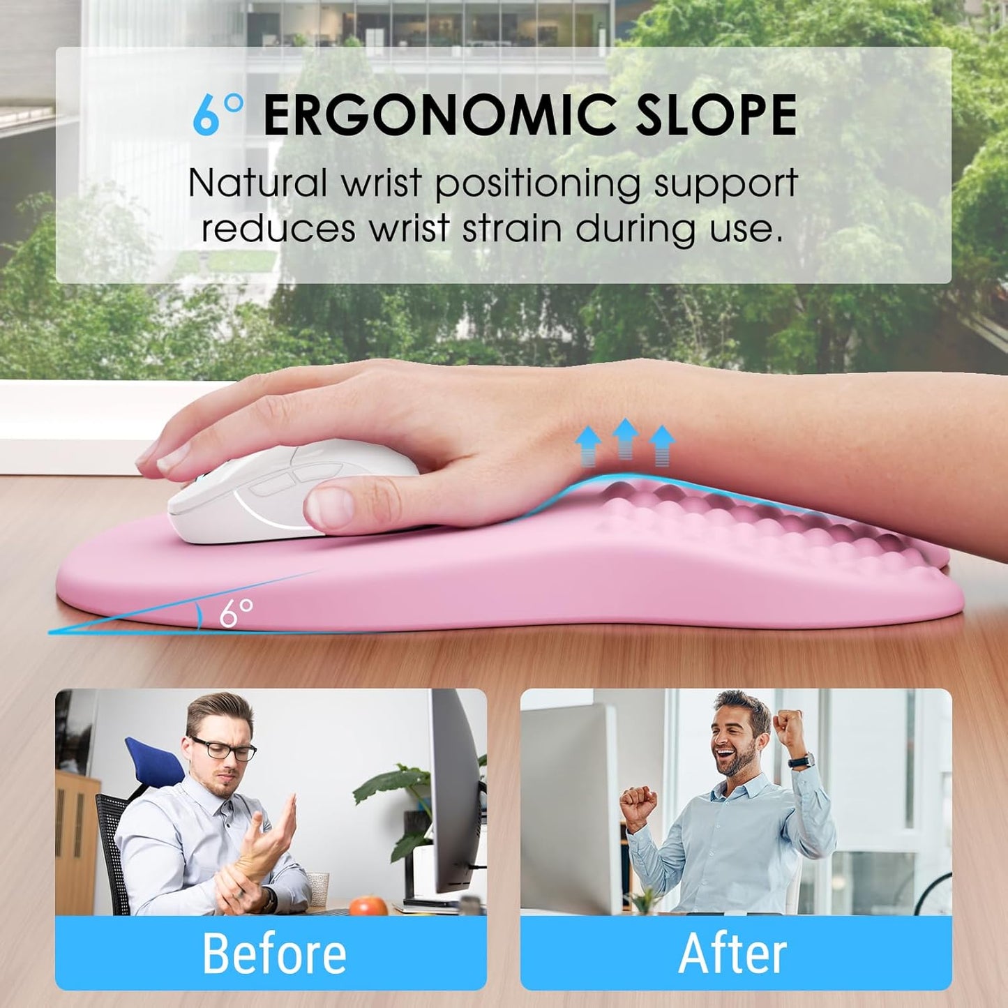 MROCO Ergonomic Mouse Pad with Wrist Support, Memory Foam Wrist Rest Mouse Pad, Non-Slip Base, Smooth Surface for Office & Home, Black
