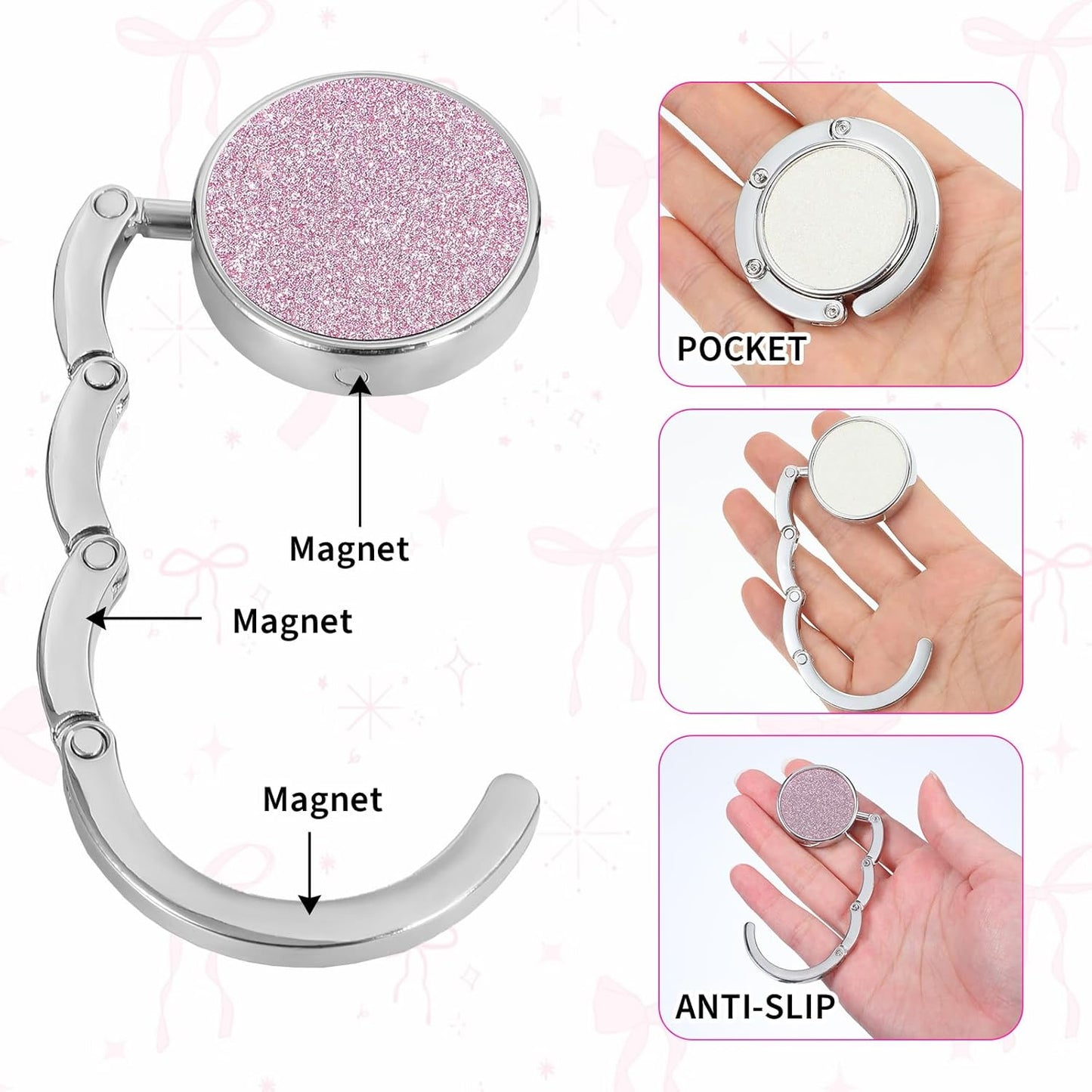 2Pcs Foldable Purse Hook, Women's Bag Table Hanger Collection, Foldable Purse Hooks for Table & Desk, Desk Hooks for Purse, Handbag Hanger Holder (Black & White)