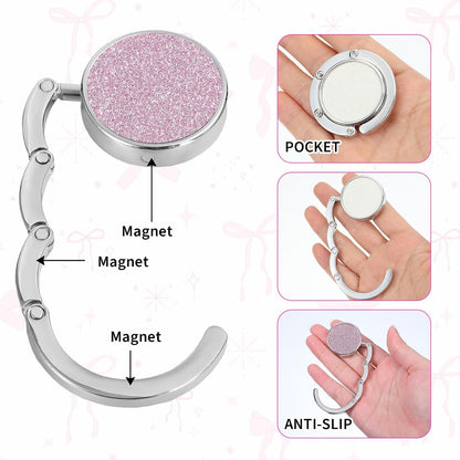 2Pcs Foldable Purse Hook, Women's Bag Table Hanger Collection, Foldable Purse Hooks for Table & Desk, Desk Hooks for Purse, Handbag Hanger Holder (Black & White)