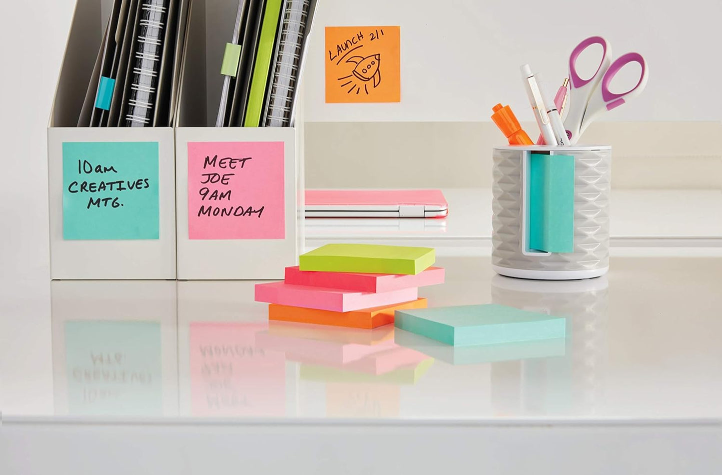 Post-it Note Dispenser, Vertical Design, Pop-Up Notes, Black with Grey Geometric Pattern, 1 Aqua Splash 3 in x 3 in Super Sticky Note Pad