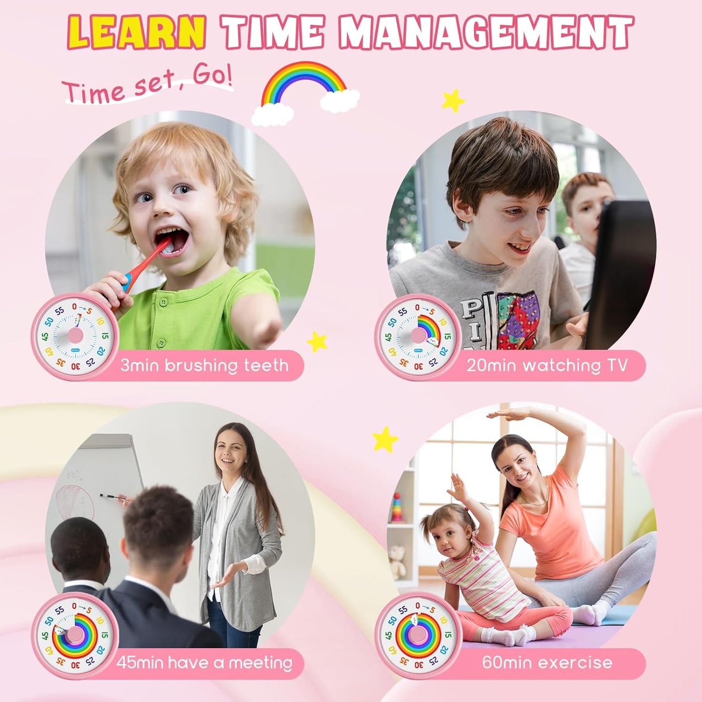 HIPPIH Visual Timer for Kids, 60 Minute Countdown Timers for Classroom Kitchen Office, Rainbow Disk Desk Timer Clock with Silent Operation, Pomodoro Timer Time Management Tools for Toddler ADHD Blue