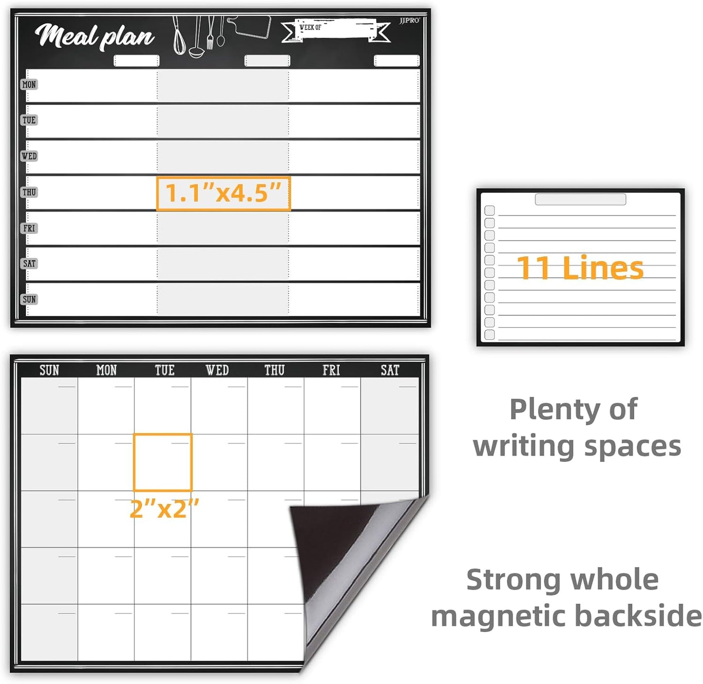 JJPRO Magnetic Dry Erase Meal Planning Whiteboard for Refrigerator-Magnetic Weekly Planner for Fridge-One Bonus Notepad whiteboard-Refrigerator Organizer with Weekly Planning Boards