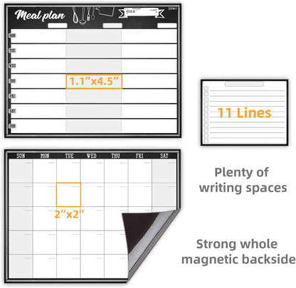JJPRO Magnetic Dry Erase Meal Planning Whiteboard for Refrigerator-Magnetic Weekly Planner for Fridge-One Bonus Notepad whiteboard-Refrigerator Organizer with Weekly Planning Boards