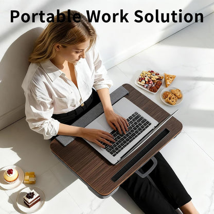 Home Office Lap Desk with Wrist Rest Wrist Rest, Mouse Pad, and Phone Holder Large Laptop Bed Desk for Notebook, Laptop, Tablet, Lap Stand Fits Up to 17 Inch Laptops (Woodgrain)