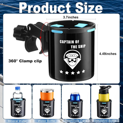 Teenyyou Marine Boat Rail Cup Holder No Drilling Drink Holder Clamp on Kayak Cup Holders Boat Accessories Gifts Install on Pole Grip Rail Grab Bar for Men