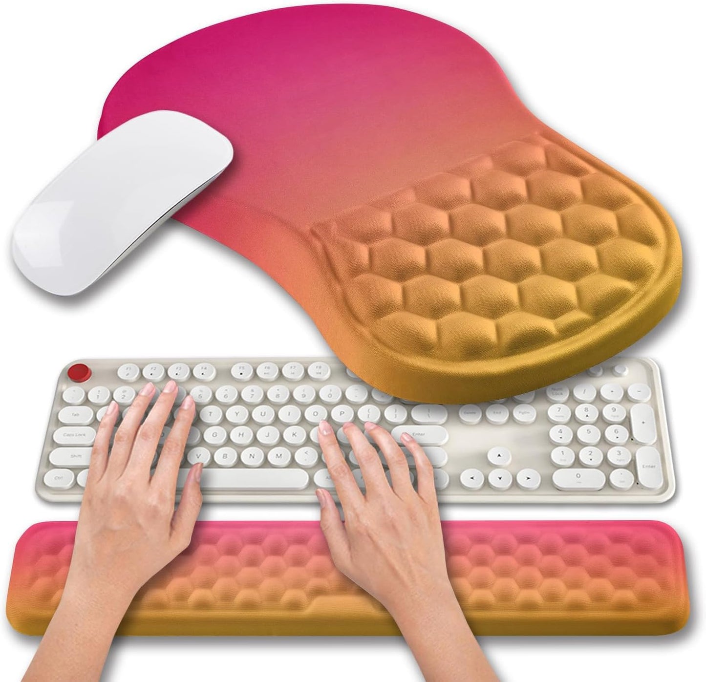 Hokafenle 2 in 1 Ergonomic Mouse Pad Wrist Support & Wrist Rest for Computer Keyboard Set, with Relieve Carpal Tunnel Pain Massage Bulge and Full Memory Gel Design (2In1 Set, Black)