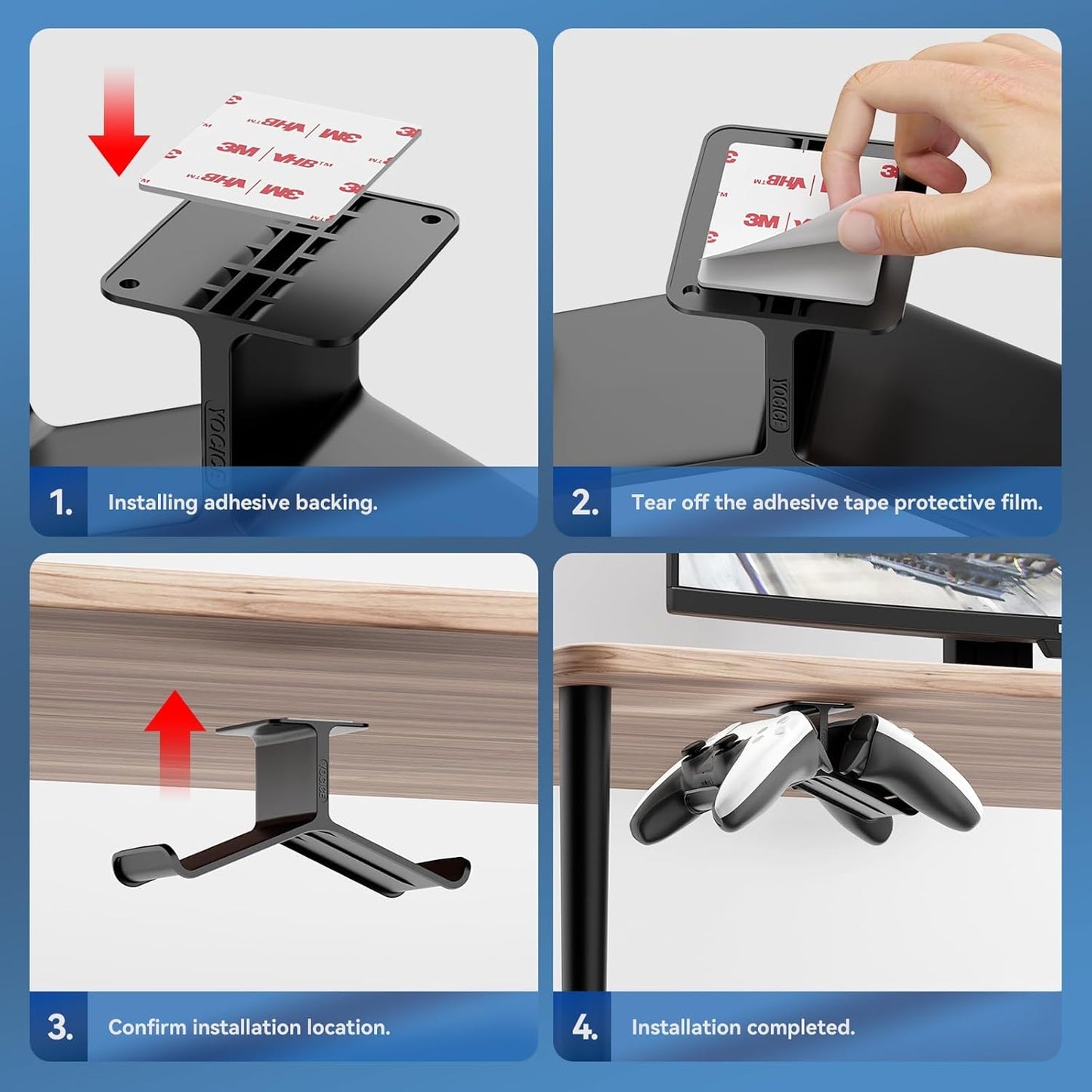 Controller Holder,Headphone Stand Headset and Controller Stand Under Desk Controller Holder with Strong Double Sided Tape Universal Design for Xbox ONE, PS5, PS4, PC
