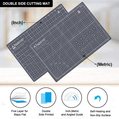 HEADLEY TOOLS 18" x 24" Thickened Self Healing Cutting Mat, A2 Rotary Cutting Sewing Mat for Crafts, Double Sided 5-Ply Table Cutting Board for Fabric Quilting Leather Arts Hobby Project, Grey/Black