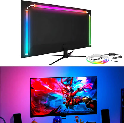 RGB Monitor Backlight with Screen Sync for 32 Inch Screens, Dual USB Powered LED Ambient Lighting Kit, Music Rhythm & Dynamic Modes, Immersive Bias Lighting for Home Office Gaming (4 Sides - 32 inch)
