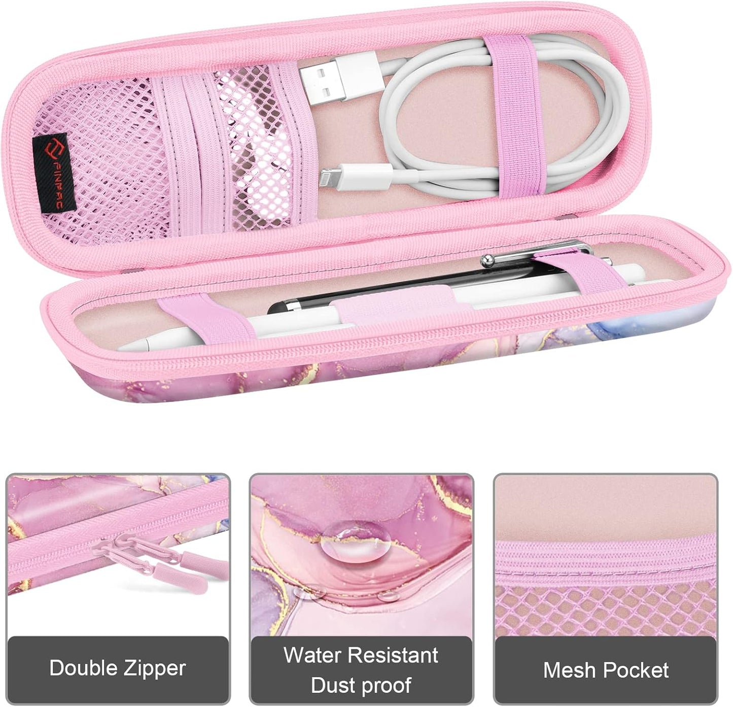 Fintie Holder Case for Apple Pencil Pro, Apple Pencil (USB-C / 1st / 2nd Generation), PU Leather Carrying Bag Sleeve Compatible with Pen, USB Cable, Samsung Stylus, Lilac Marble
