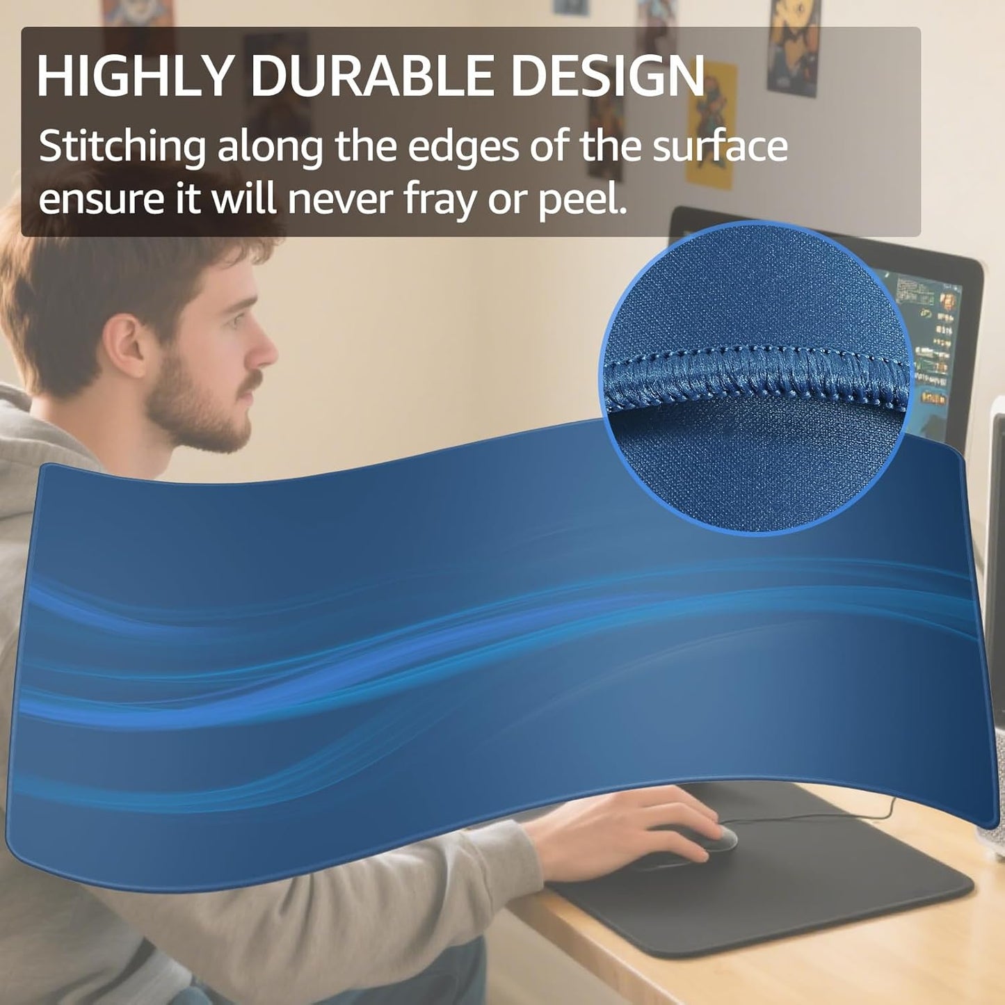 KTRIO Large Gaming Mouse Pad Desk Mat, Superior Micro-Weave Cloth for Precise Mouse Control, Non-Slip Rubber Base, Stitched Edges, Water-Resistant, for Gamer, Office & Home, 31.5" x 11.8" inches