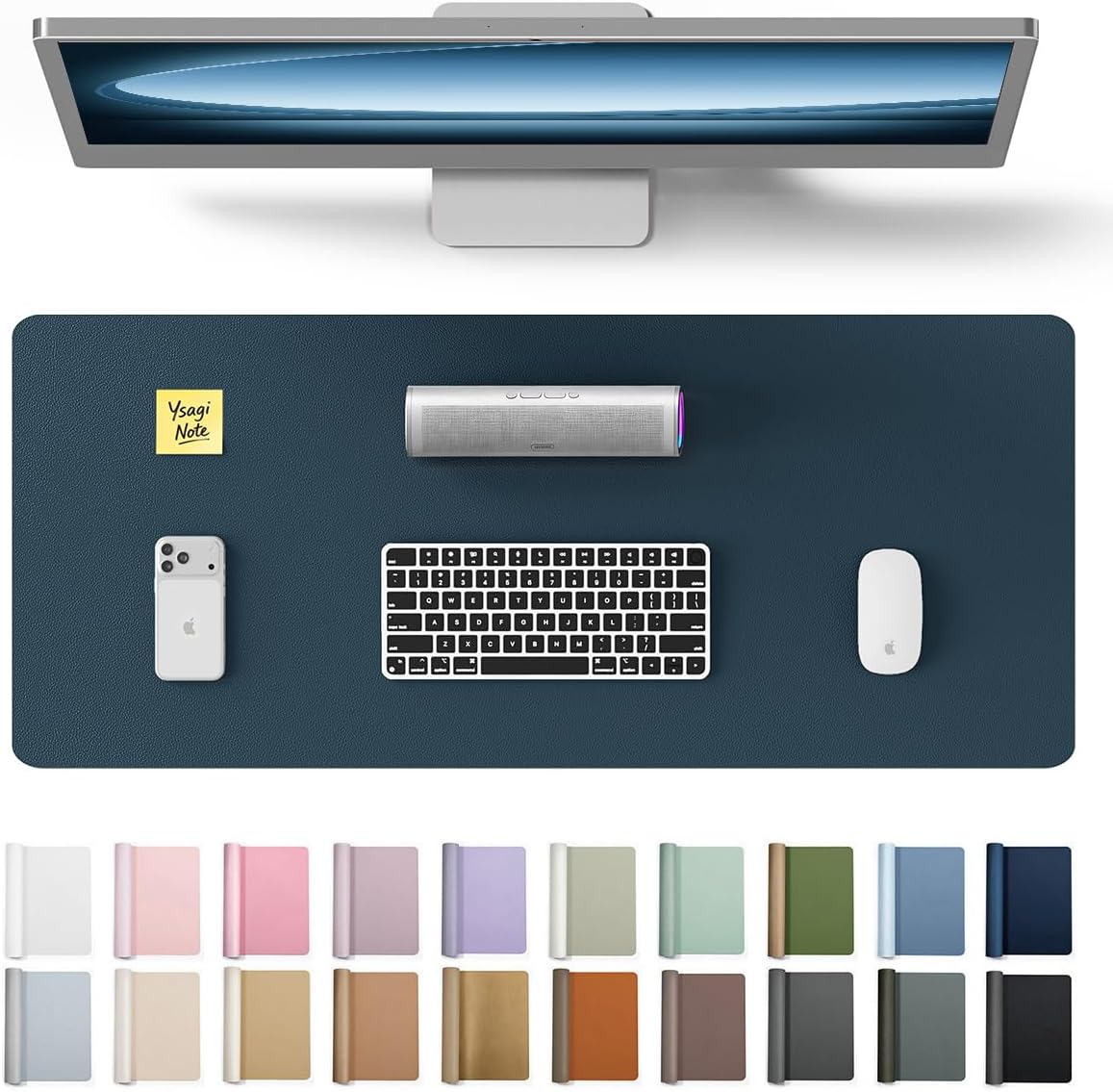 YSAGi Leather Desk Protector, Office Mat, Large Mouse Mat, Non-Slip PU Leather Blotter, Laptop Desk Mat, Waterproof Writing Pad for Office and Home (Black, 31.5" x 15.8") - Colors B