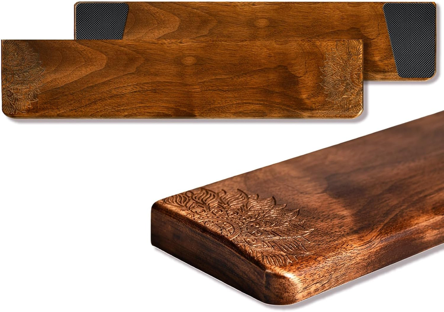 14.2in Walnut Wooden Wrist Rest for 87-Key/TKL Keyboards – Premium Ergonomic Palm Support, Natural Smooth and Comfort Desk Setup Wrist Pad with No-Slip Rubber Base – Office Typing & Gaming Accessory