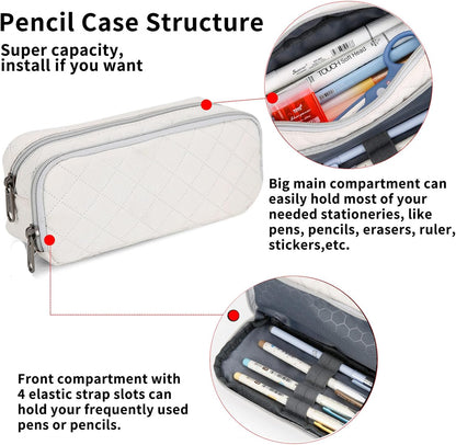 Della Gao Large Pencil Case, Big Capacity Pencil Pouch with 2 Compartments, Office Pencil Bag with Zipper, Big Pen Case for Adults (01-Black)
