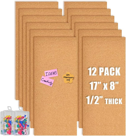 17x8 Corkboard Tiles Bulletin Board, 1/2" Thick Self-Adhesive Cork Boards for Walls, Cork Tiles Vision Board for Home, Office, School, Bulletin Board Decorations(12mm,1pc)