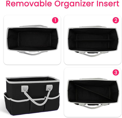 Desktop Tote and Stock Organizer, Teacher Helper Tote Bag Organization for Arts, Books, Stationery, Office Desk Organizer, Make-up Storage Tote with Handles for Travel, Black-Gray