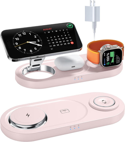 Upgraded 3 in 1 Wireless Charging Station for Apple Devices, Faster Mag-Safe Charger Stand, Magnetic Charger Station for iPhone 17/16/15/14/13/12 Series & AirPods Pro & Apple Watch Series (White)