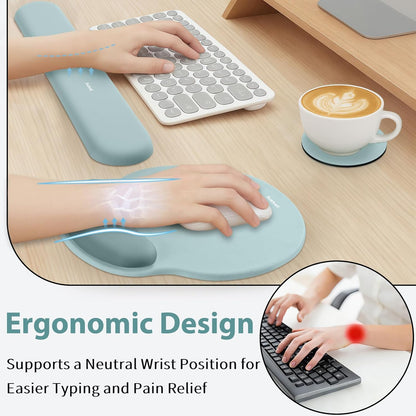 Sushret Mouse Pad and Keyboard Wrist Rest, 3-in-1 Gel Memory Foam Ergonomic Mouse Pad with Wrist Rest Set,Gaming Mousepad Arm Cushion Support for Computer Office Desk Accessories Cute Setup,Sage Green