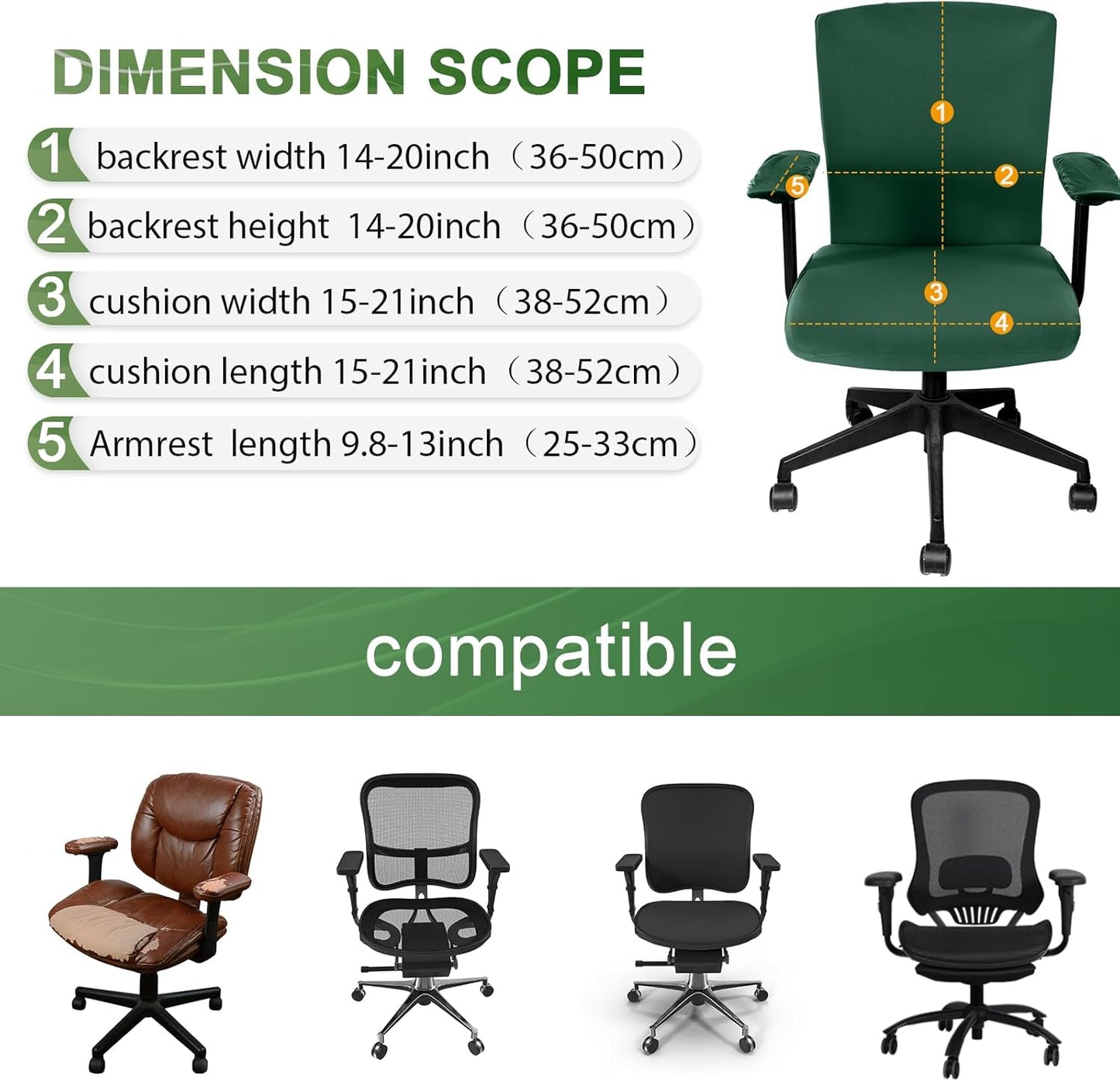 Tallew 4 Pcs Office Chair Covers Set Computer Universal Protective Stretchable Chair Seat Covers Desk Armrest Cover Pads Office Cushion Backrest for Rotating(Regular,Black)