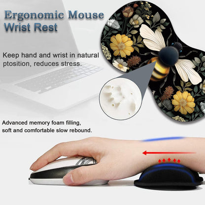 Mouse Wrist Rest and Keyboard Wrist Rest Pad Set, Non-Slip Rubber Base Smooth Surface Ergonomic Gaming Mouse Pad for Easy Typing and Pain Relief, Antique Blue Wood Grain Dog Paw + Coaster