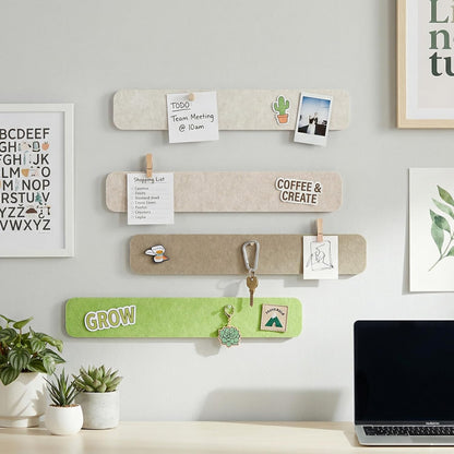 Thboxes 5 Pack Felt Bulletin Board Strips, 13x2 Inch Self Adhesive Felt Pin Boards with 30 Pushpins, Cork Board for Walls Home Office Decor(Black)