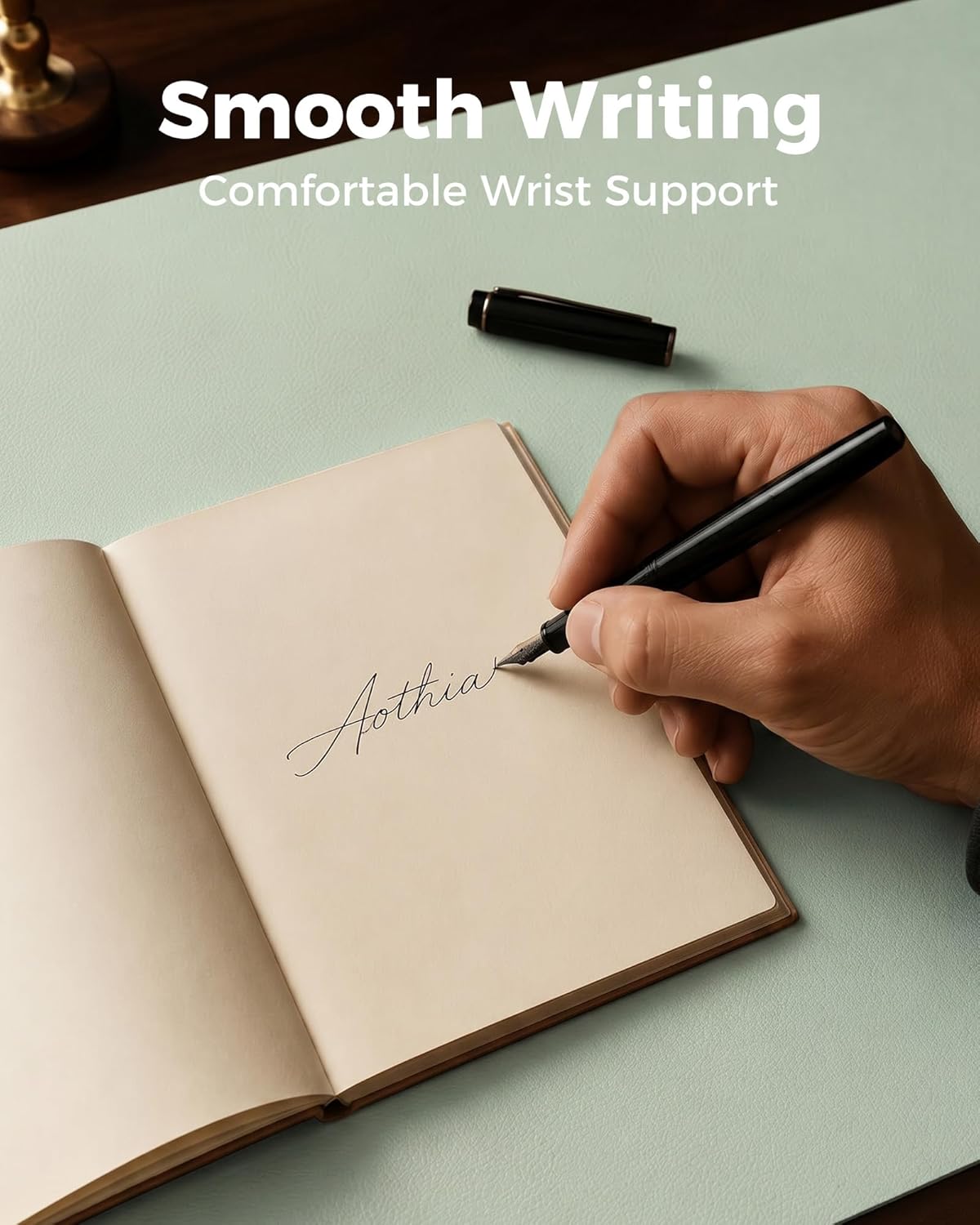Aothia Dual-Sided Desk Pad - 25.6x13.7 inches Leather Desk Mat, Natural Cork Desk Pad Protector, Large Mouse Pad for Desk, Waterproof Desk Blotter Pad, Desk Writing Pad for Office Work/Home, Black
