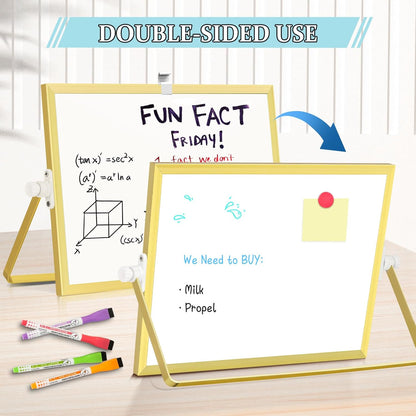 Dry Erase Magnetic White Board, 16" x 12" Double-Sided Desktop Whiteboard with Stand, Portable Small Whiteboard Set for Drawing, Office, Home