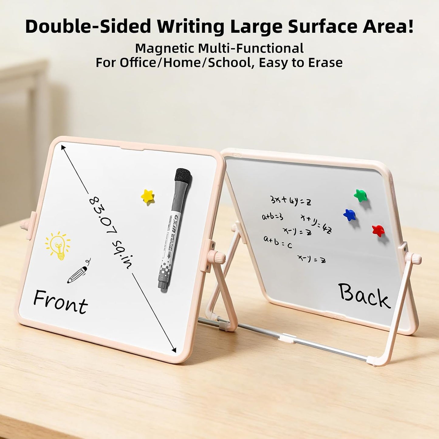 Colorful Dry Erase White Board 8.3x11in, Magnetic Desktop Board with Stand, 2 Markers (Eraser Head), 4 Magnets - Double-Sided Easel for Daily Planning, Memo, Office/Home/School (Blue)