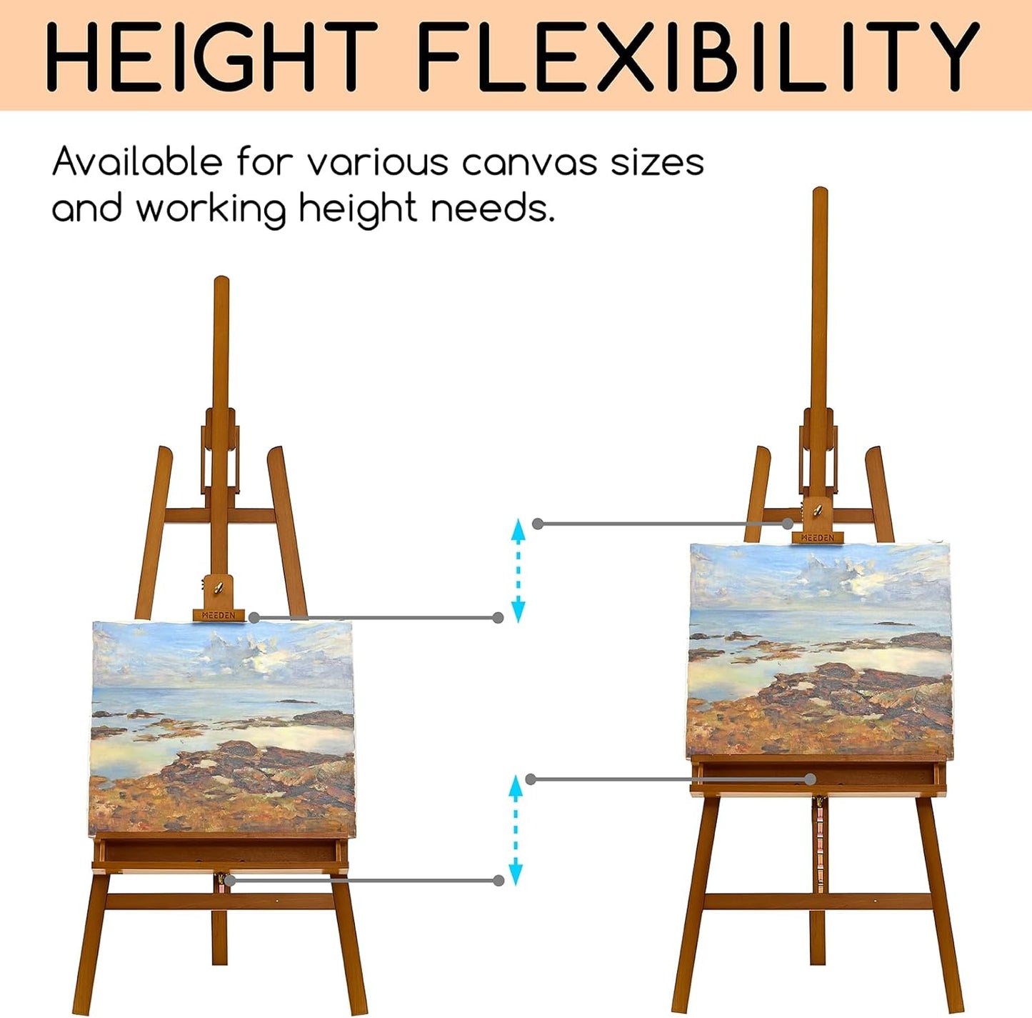 MEEDEN Large Painters Easel Adjustable Solid Beech Wood Artist Easel, Studio Easel for Adults with Brush Holder, Holds Canvas up to 48" - Walnut
