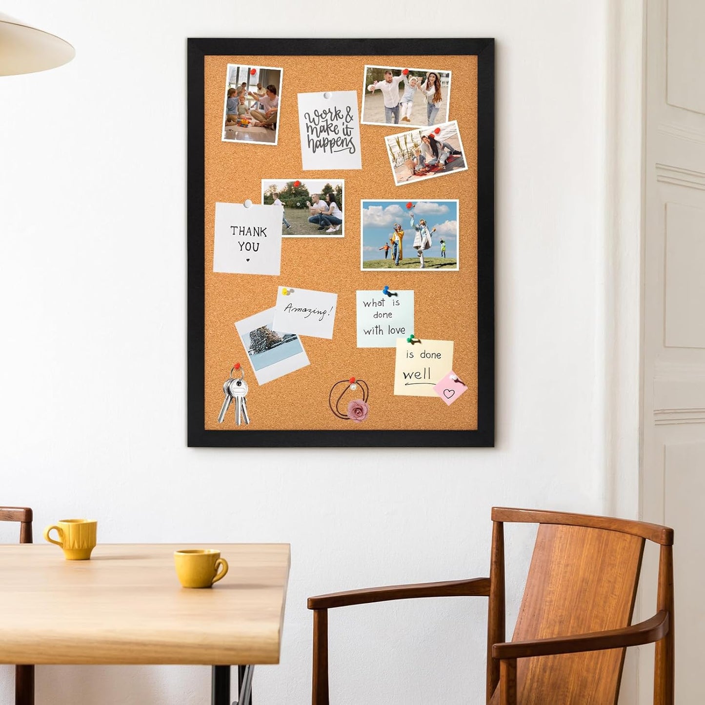 DOLLAR BOSS Bulletin Boards with Linen 1-Pack 16''X 12'' Double-Sided Cork Board for Walls Wood Framed Bulletin Boards, Small Pin Board for Home Kitchen Office Decorative Hanging 10 Pushpins