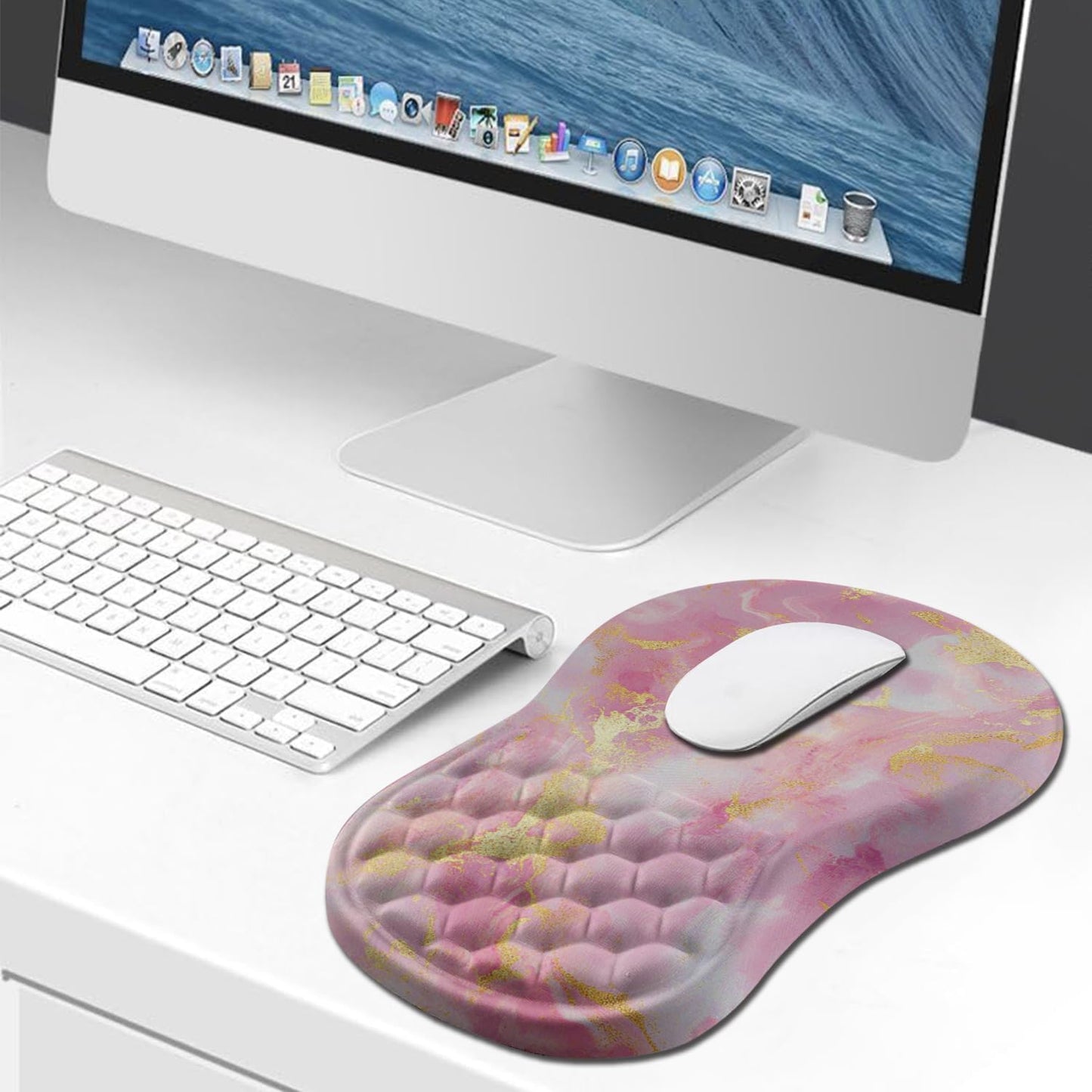 Hokafenle Ergonomic Mouse Pad Wrist Support, Wrist Rest Mousepad for Carpal Tunnel Pain Relief with Integrated Memory Foam Slope Massage Bulge (11.8x7.9 inch,Topographic Contour)