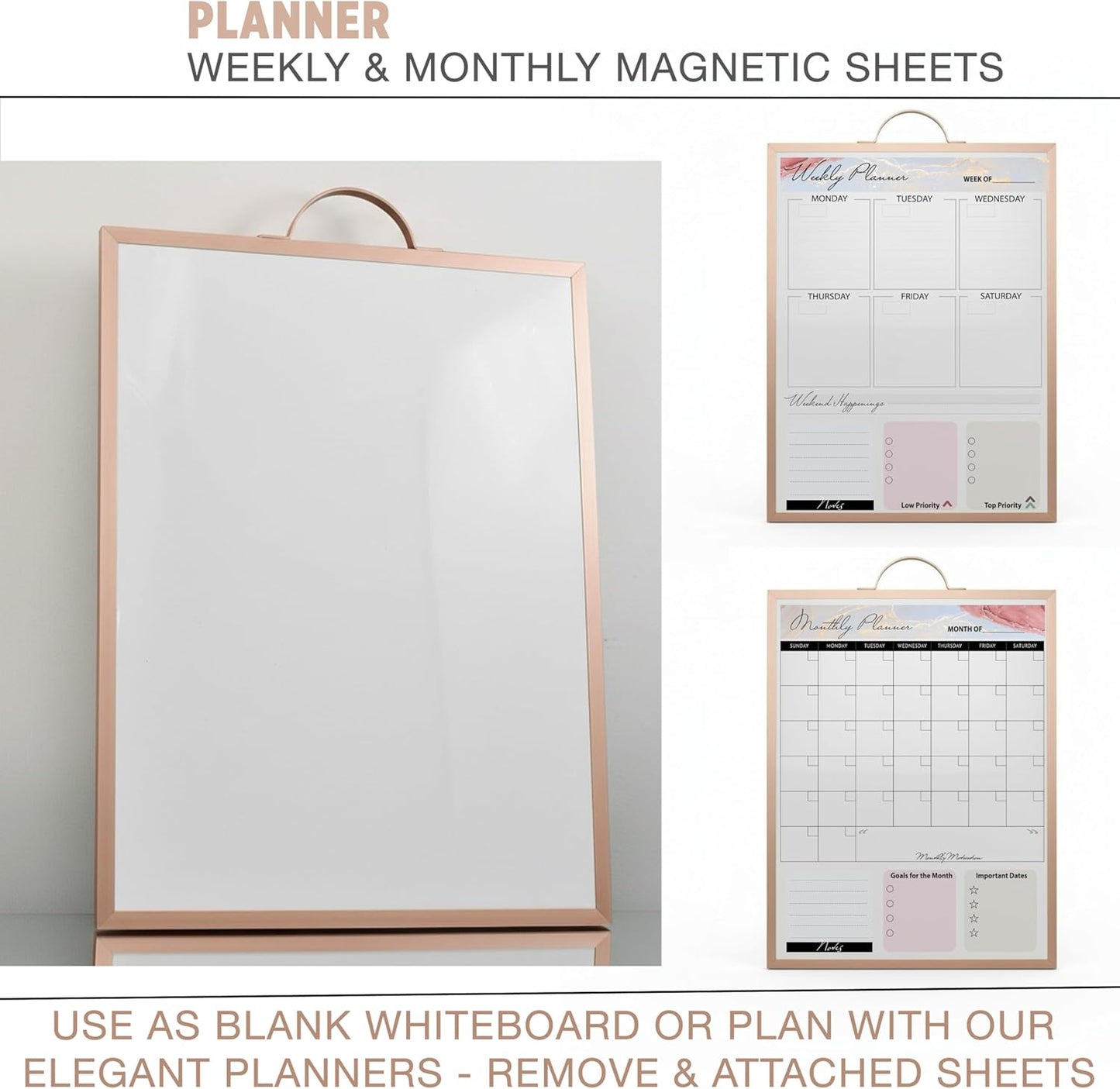 Black Magnetic Dry Erase Whiteboard 12 x 16 Double Sided, Portable Planner Board with Weekly Monthly Sheets, Write and Wipe to Do List Board, Includes 3 Markers Eraser 2 Magnets