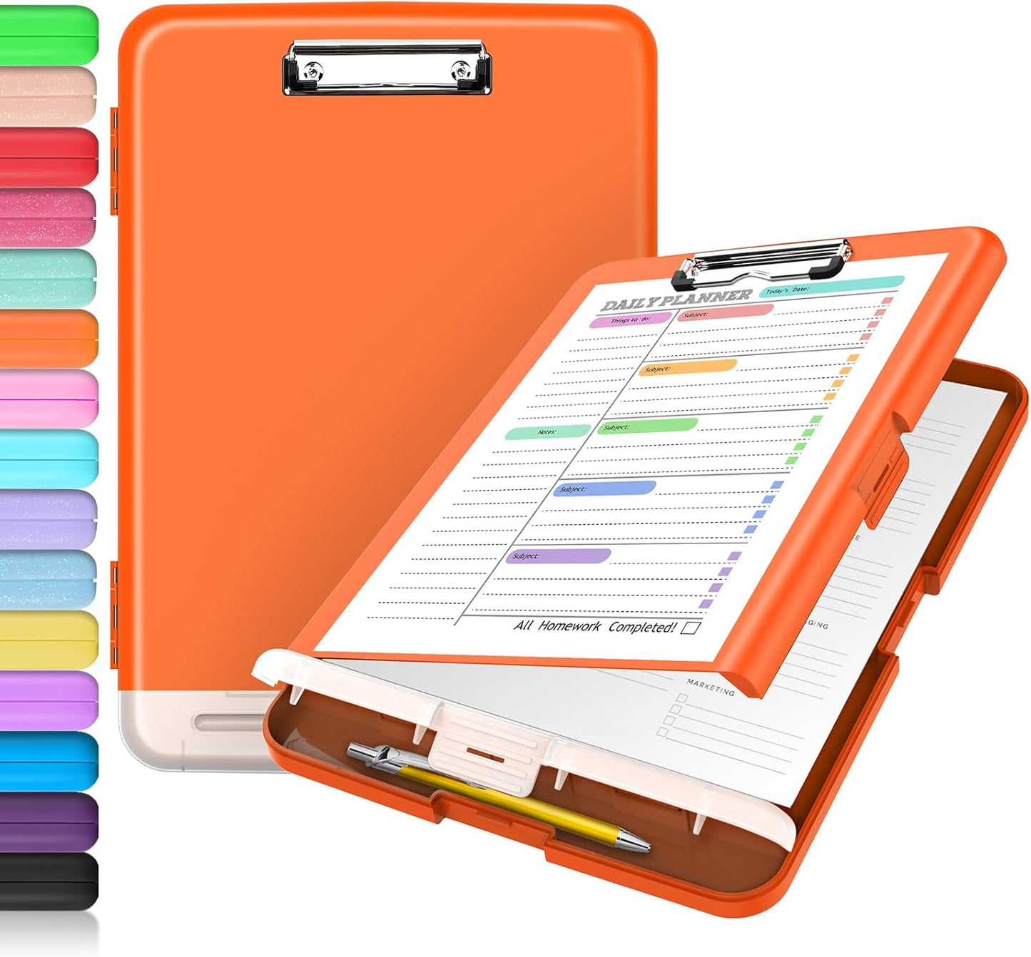 Sooez Clipboard with Storage, Clip Board 8.5 x 11 with Pen Holder, Plastic Organization Case Box for Letter Legal A4 Size Paper, Low Profile Clip, Nurses Teachers Must Haves, School & Office Supplies