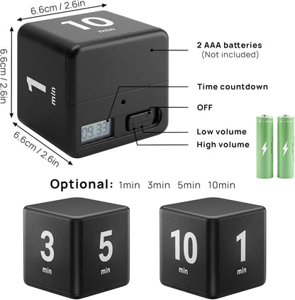 JOYIT Cube Timer 1 3 5 10 Minutes - Flip Countdown Visual Timer for Time Management, Kitchen, Workout, Study, Classroom, Office, Games